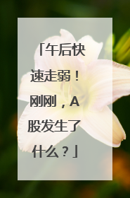 午后快速走弱！刚刚，A股发生了什么？